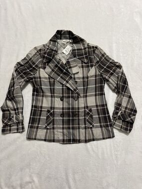Cato Women's Plaid Brown Button Blazer Jacket Size 12 Academia